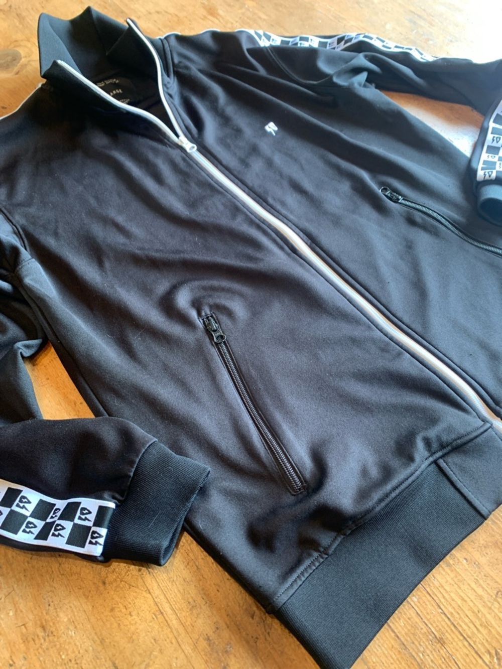 10.Deep Black Track Bomber Jacket with White Accent Tape - Picture 6 of 16